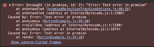 Example of a promise rejection reported to console
